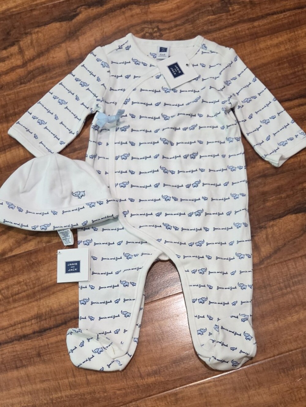 Children's White and Blue Logo-Print Footed Sleepsuit with Hat
